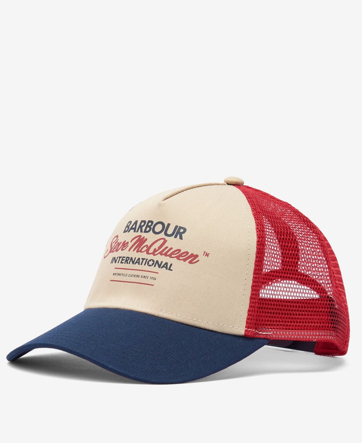 Casquette steve mcqueen trucker barbour navy red stone bleu blanc rouge