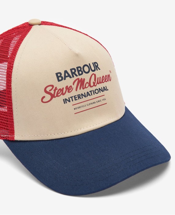 Casquette steve mcqueen trucker barbour navy red stone bleu blanc rouge