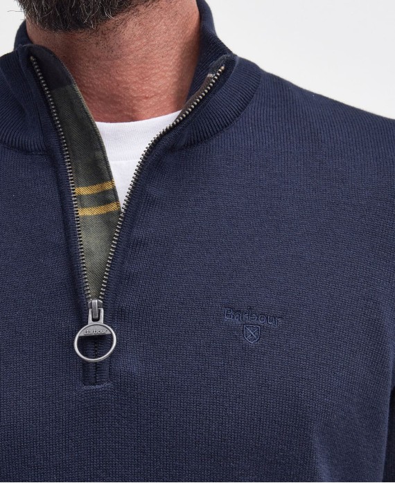 Pull en coton cotton half zip barbour navy bleu marine