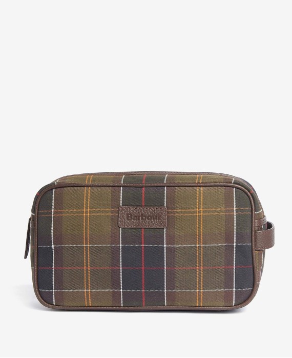 Trousse de toilette en cuir et tartan Barbour