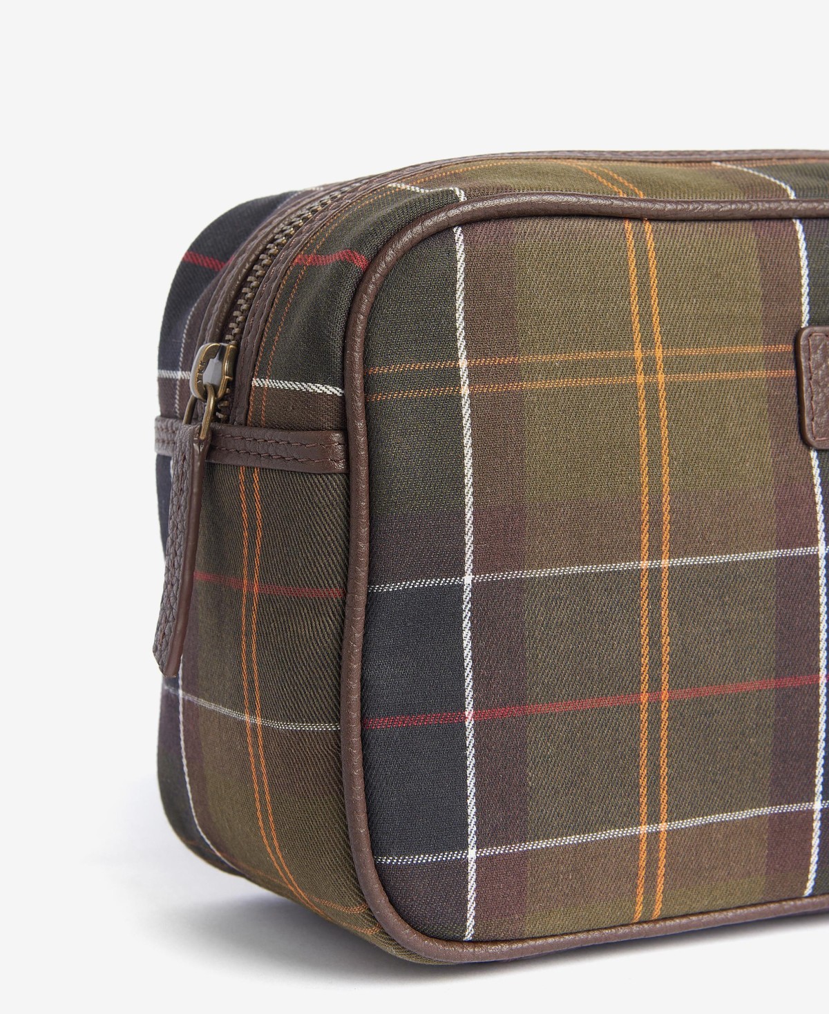 Trousse de toilette en cuir et tartan Barbour