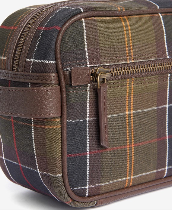 Trousse de toilette en cuir et tartan Barbour