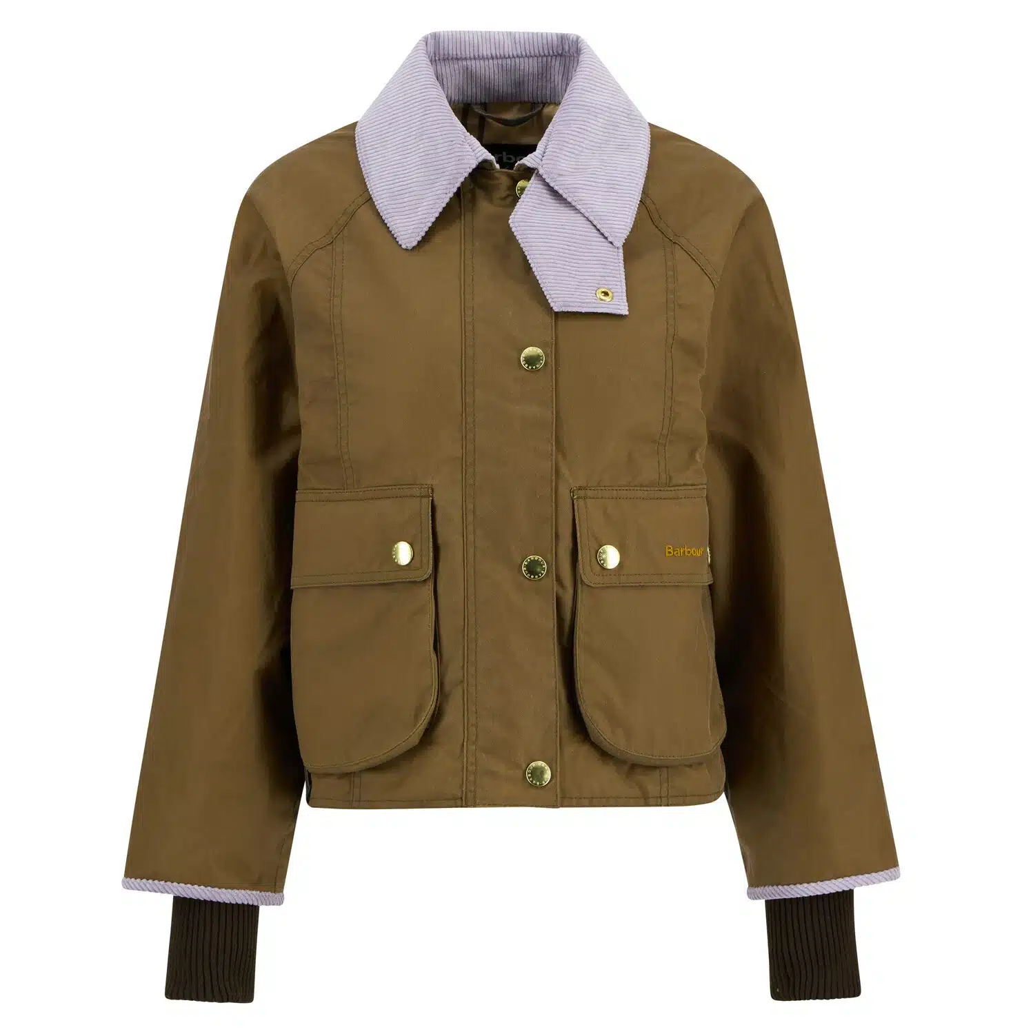 Veste en coton huilé barbour cropped beadnell sand beige et lila violet mauve