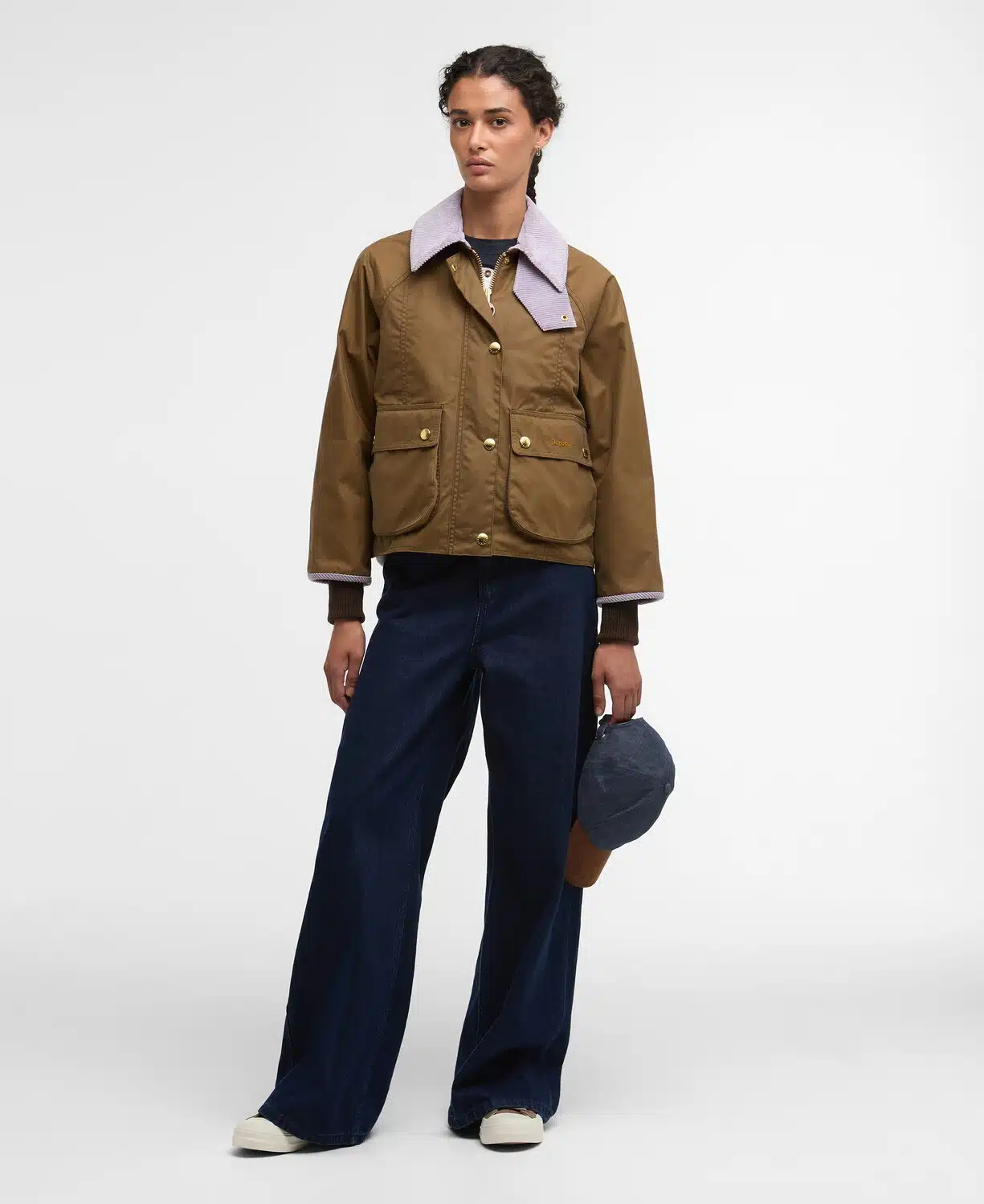 Veste en coton huilé barbour cropped beadnell sand beige et lila violet mauve