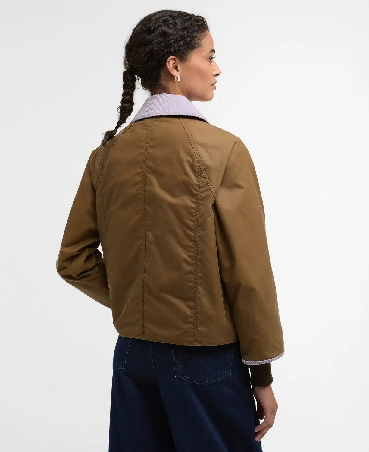 Veste en coton huilé barbour cropped beadnell sand beige et lila violet mauve