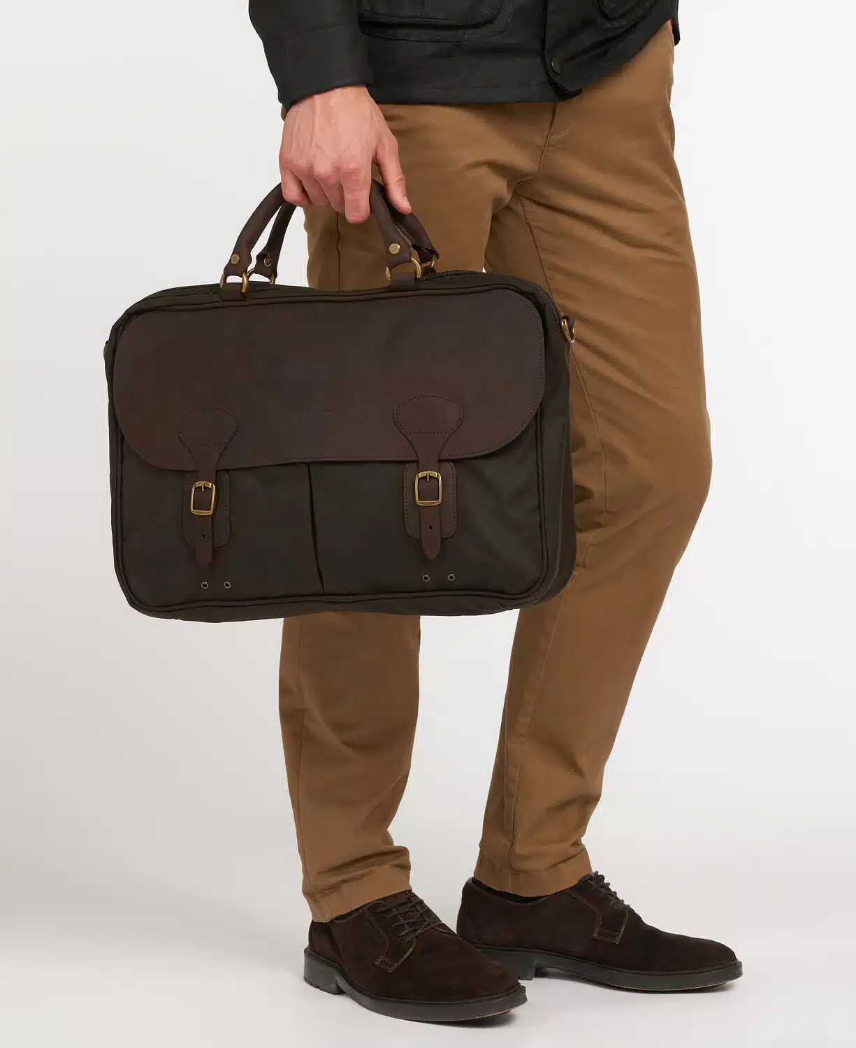 Malette en cuir et coton huilé Barbour olive