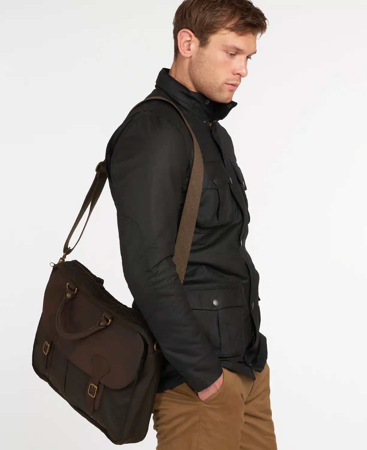 Malette en cuir et coton huilé Barbour olive