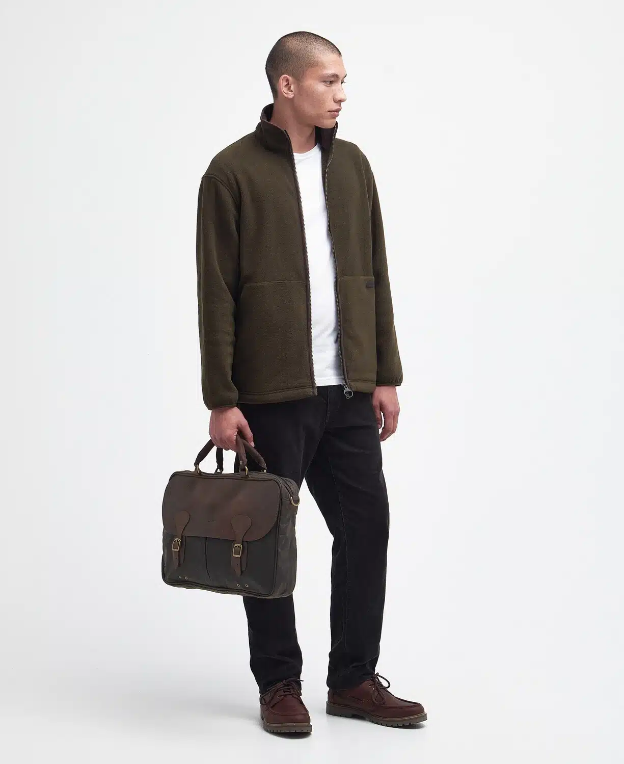 Malette en cuir et coton huilé Barbour olive