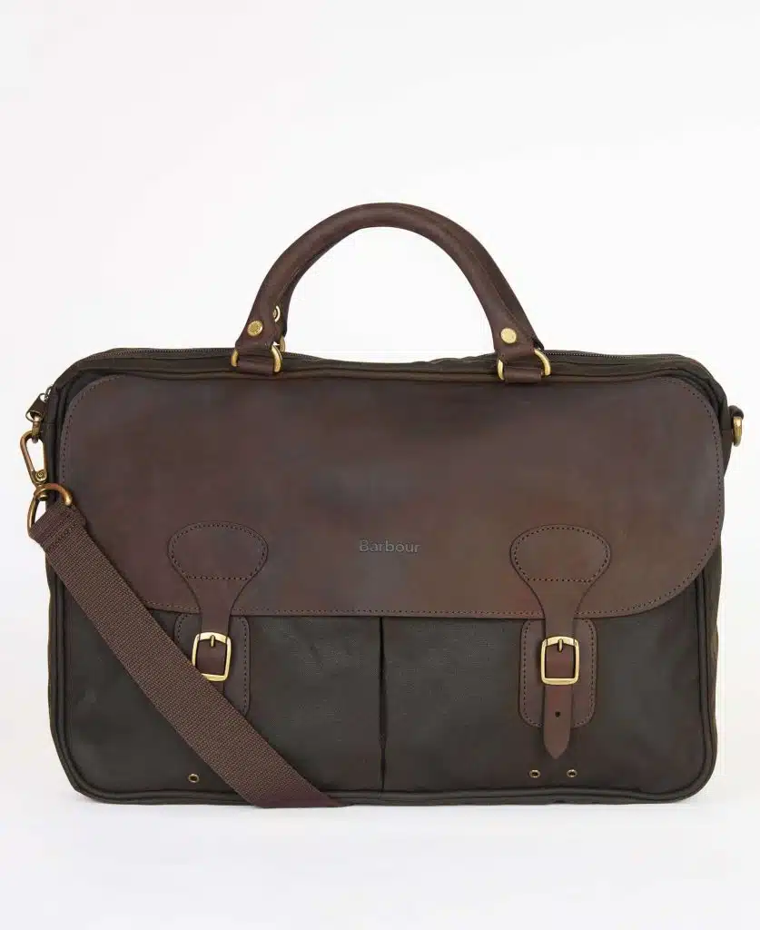 Malette en cuir et coton huilé Barbour olive