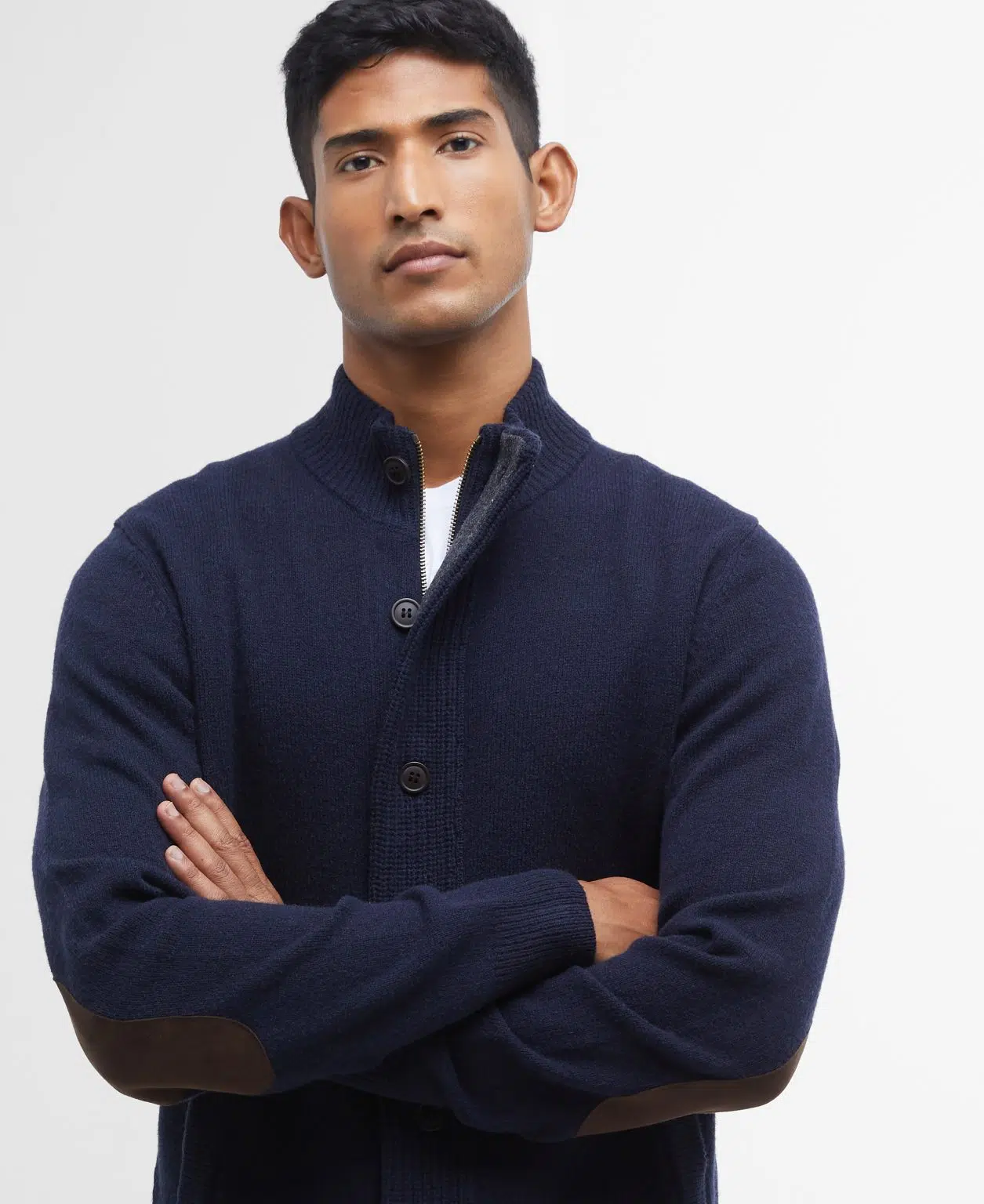 Gilet Barbour Patch Zip Through homme en laine avec fermeture zippée et coudières en daim
