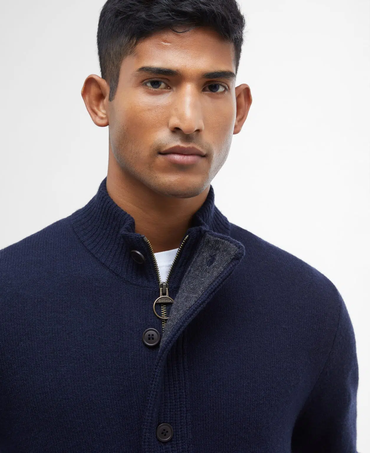 Gilet Barbour Patch Zip Through homme en laine avec fermeture zippée et coudières en daim
