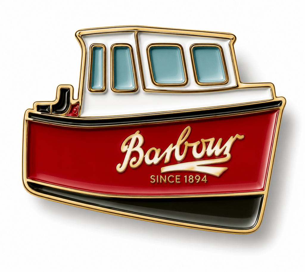 Pins Bateau Barbour en métal émaillé représentant un bateau rouge et blanc