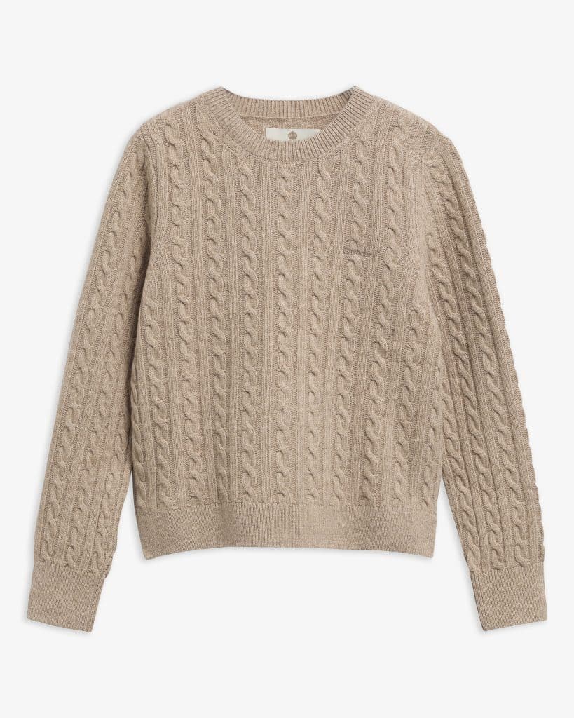 Pull torsadé Ashdown Barbour Femme beige en mélange de laine et coton