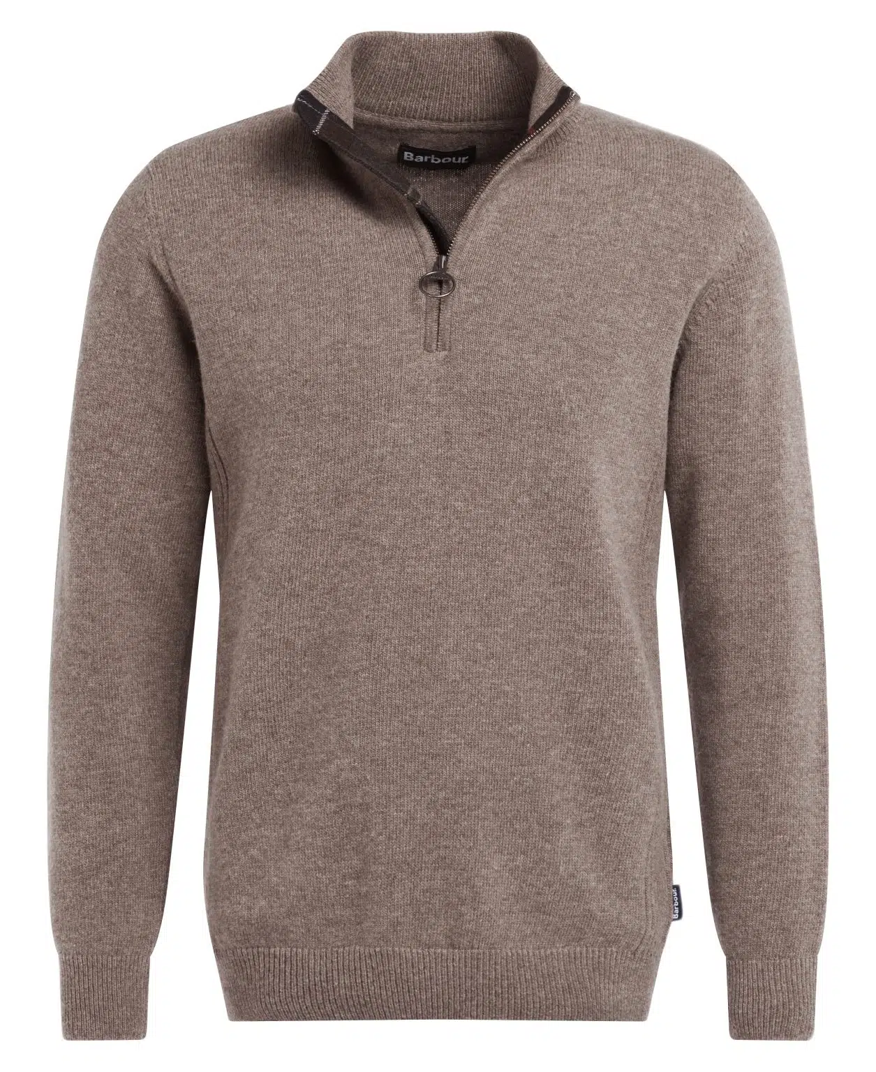 Pull Barbour Holden pour homme en laine, avec col zippé et détails tartan aux coudes et au col.