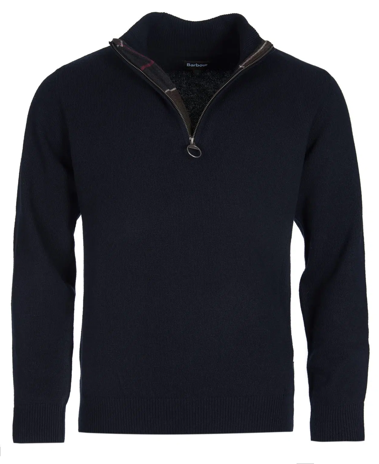 Pull Barbour Holden pour homme en laine, avec col zippé et détails tartan aux coudes et au col.