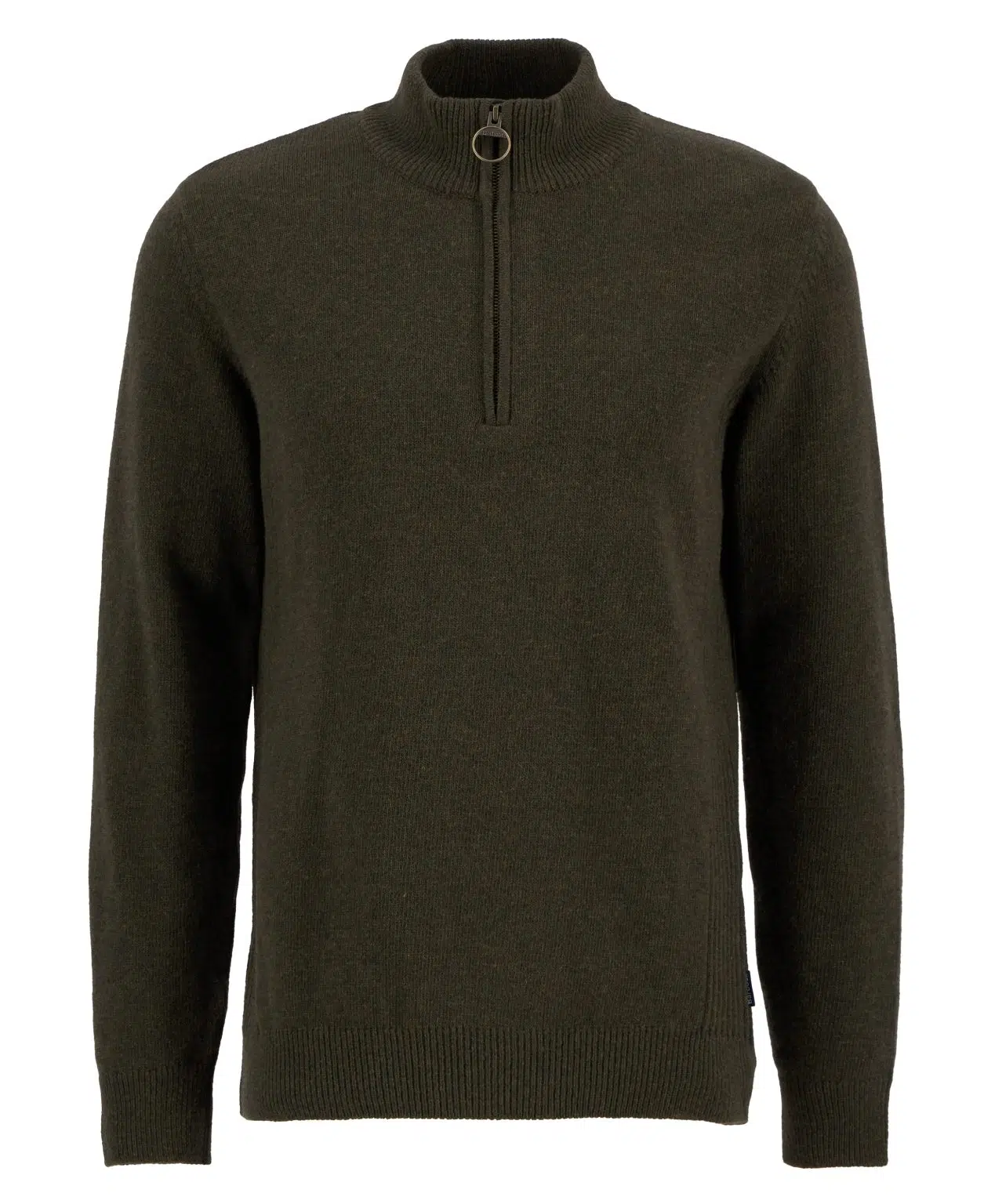 Pull Barbour Holden pour homme en laine, avec col zippé et détails tartan aux coudes et au col.