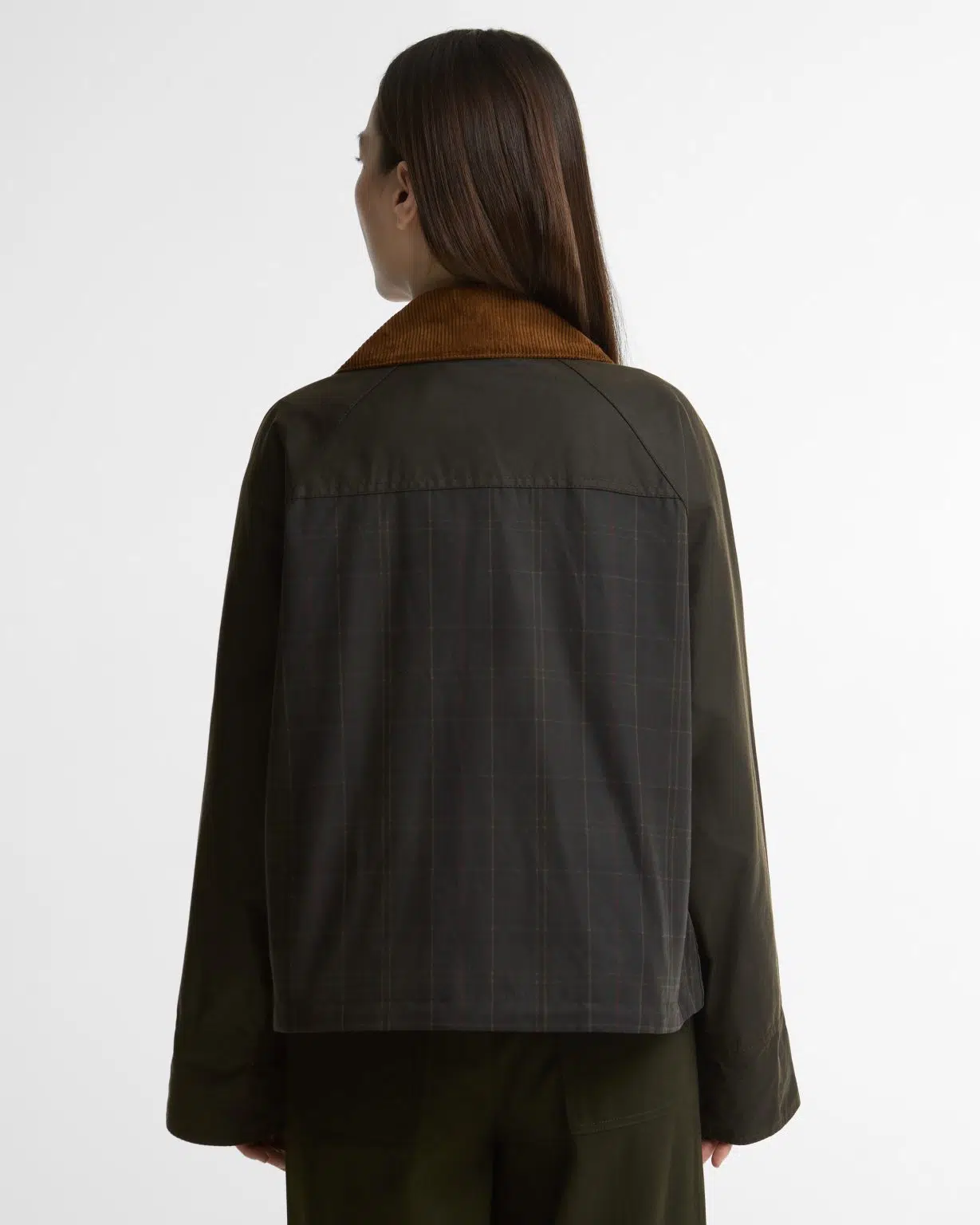 Veste huilée Barbour Irene pour femme en coton ciré, avec col en velours côtelé, doublure tartan