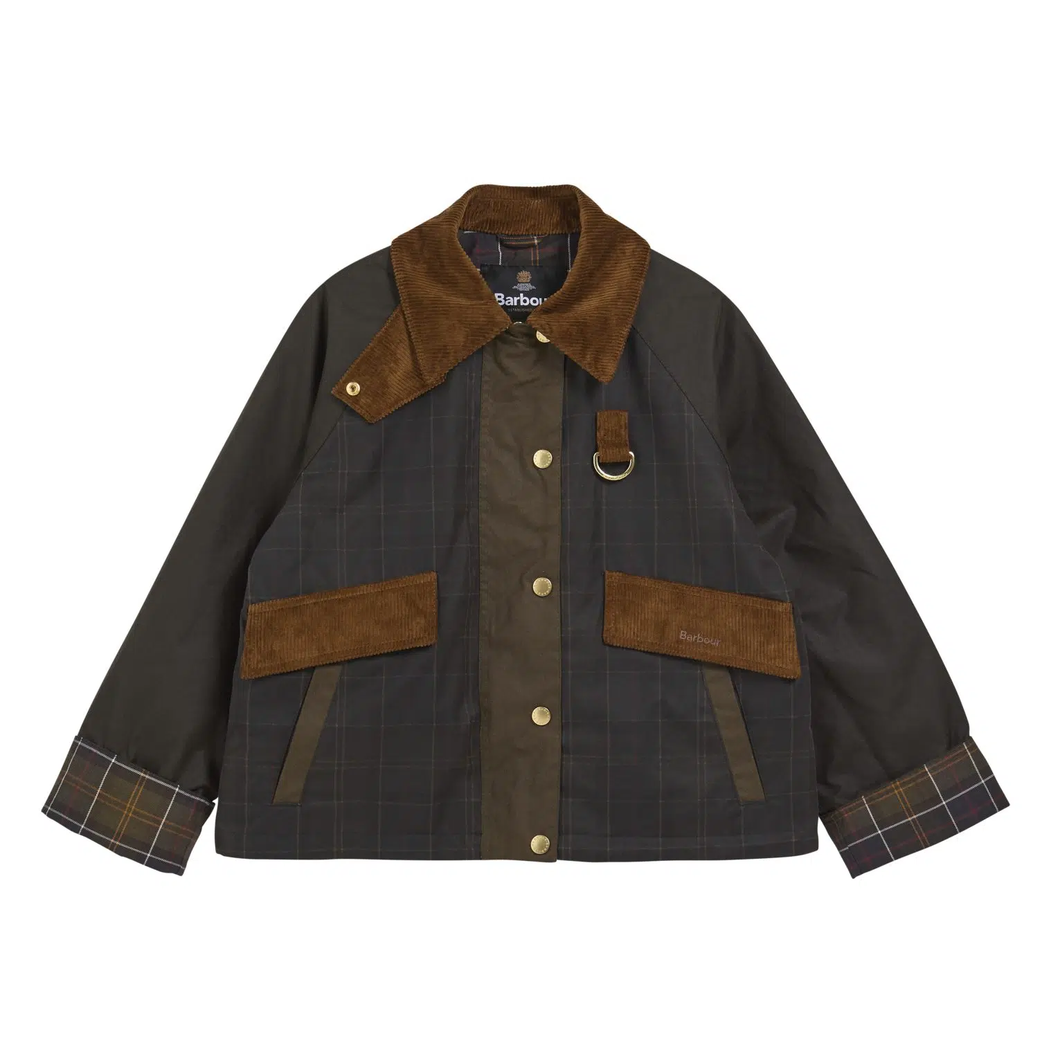 Veste huilée Barbour Irene pour femme en coton ciré, avec col en velours côtelé, doublure tartan