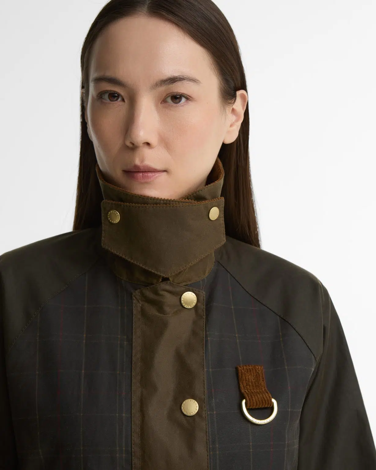 Veste huilée Barbour Irene pour femme en coton ciré, avec col en velours côtelé, doublure tartan