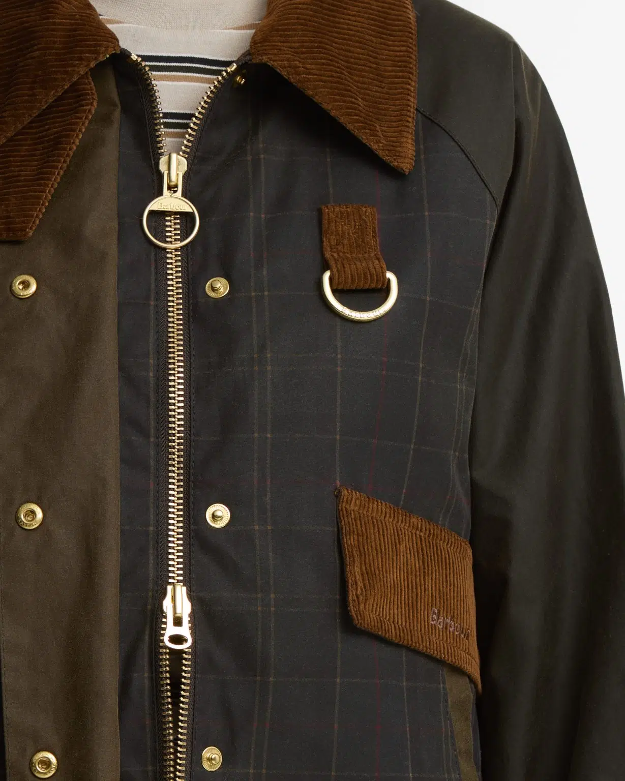 Veste huilée Barbour Irene pour femme en coton ciré, avec col en velours côtelé, doublure tartan