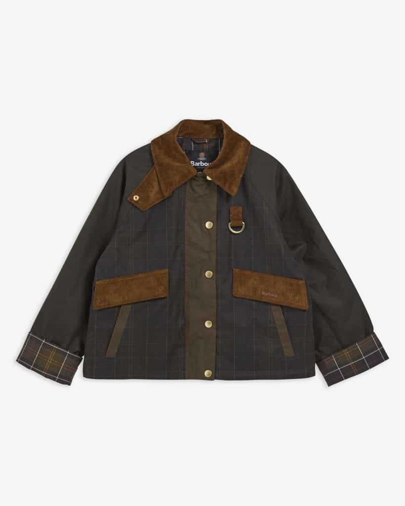 Veste huilée Barbour Irene pour femme en coton ciré, avec col en velours côtelé, doublure tartan