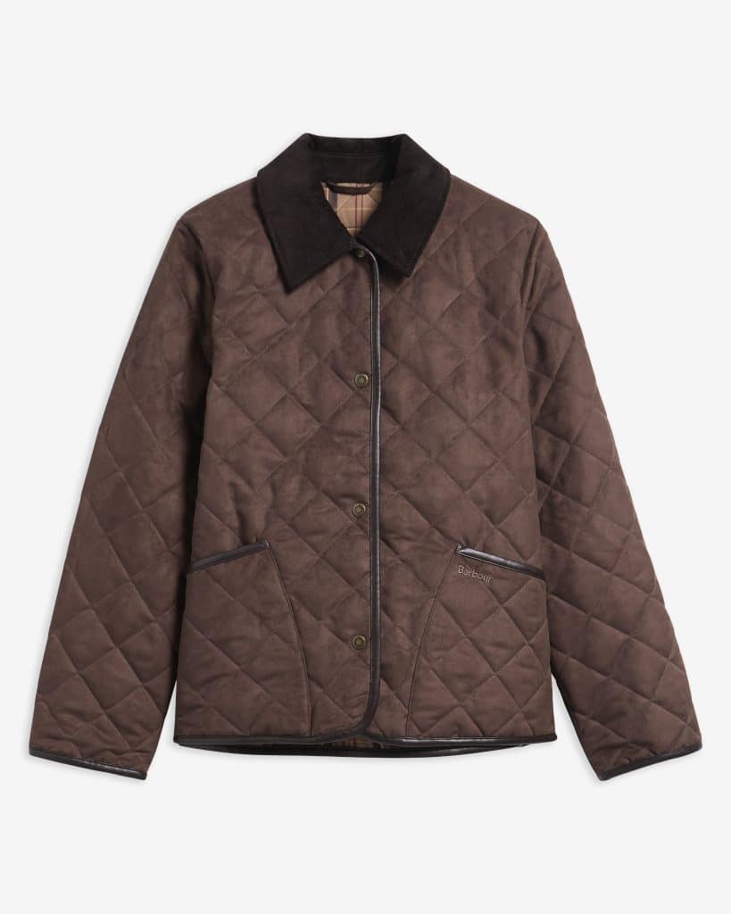 Veste matelassée Barbour Sonya pour femme avec col en velours côtelé et fermeture par boutons-pression.