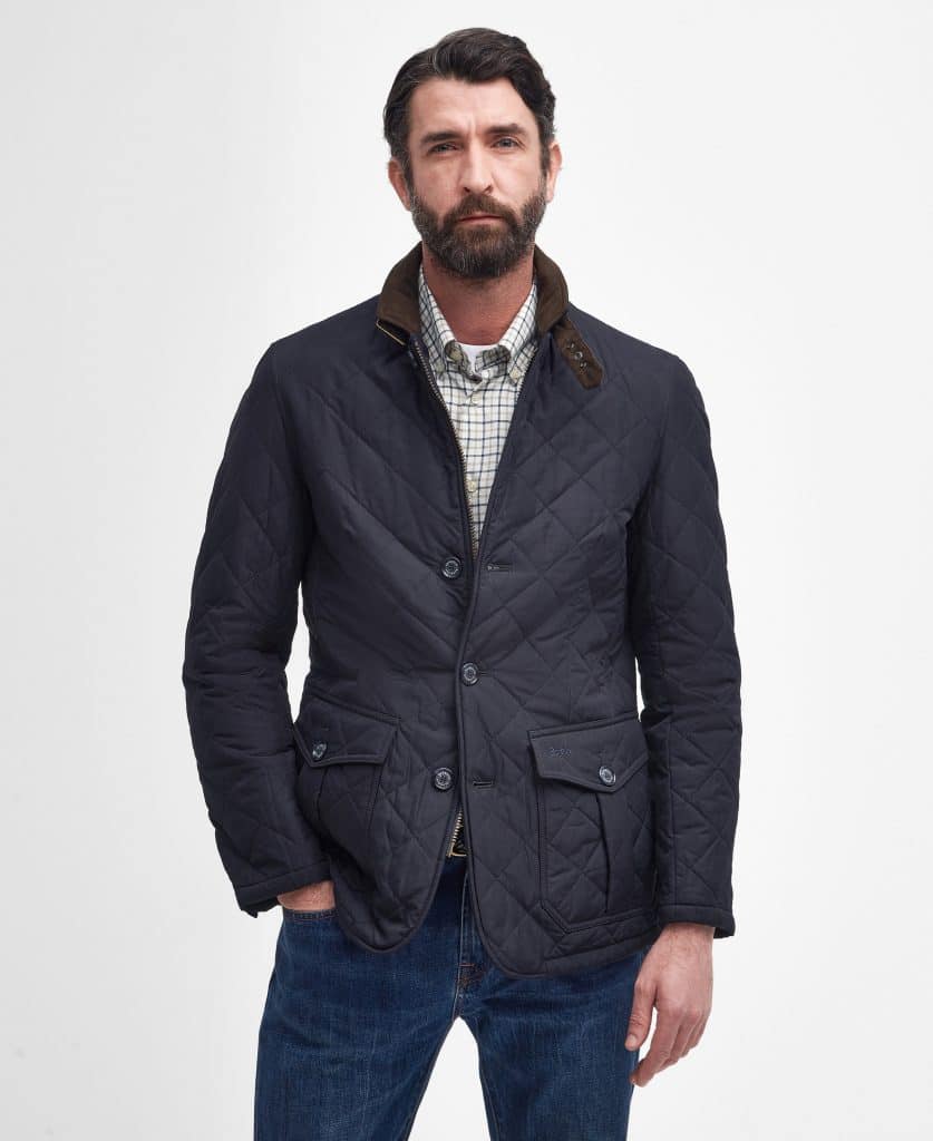 Veste matelassée Barbour Quilted Lutz homme navy avec col montant
