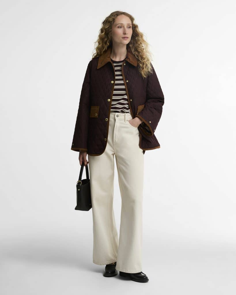 Veste matelassée Barbour Whickham pour femme avec matelassage en losanges, coupe ample et col en velours côtelé