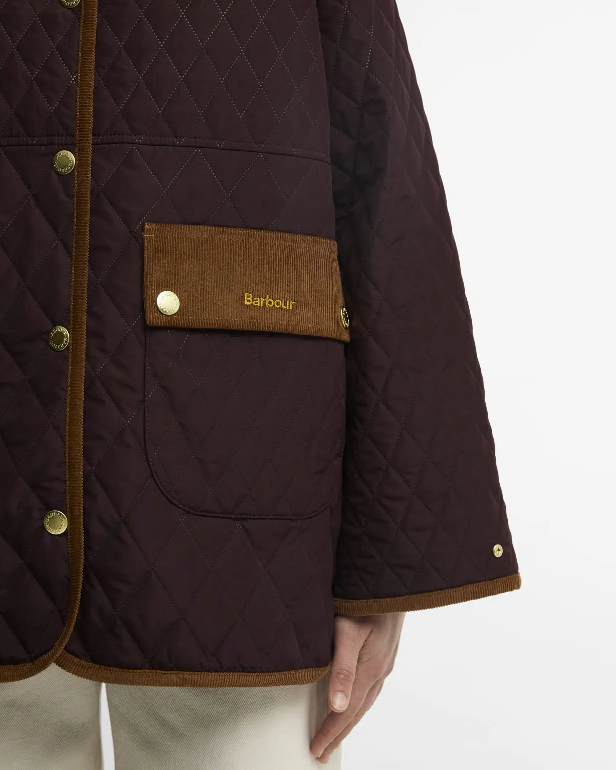 Veste matelassée Barbour Whickham pour femme avec matelassage en losanges, coupe ample et col en velours côtelé