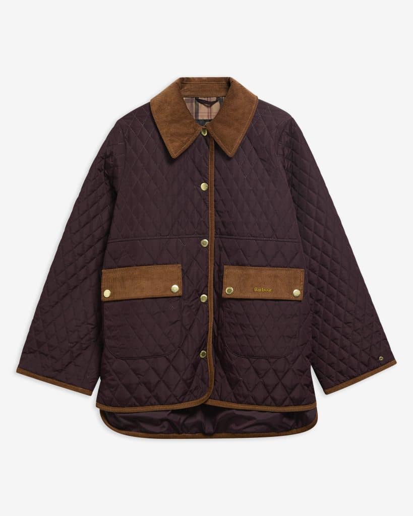 Veste matelassée Barbour Whickham pour femme avec matelassage en losanges, coupe ample et col en velours côtelé