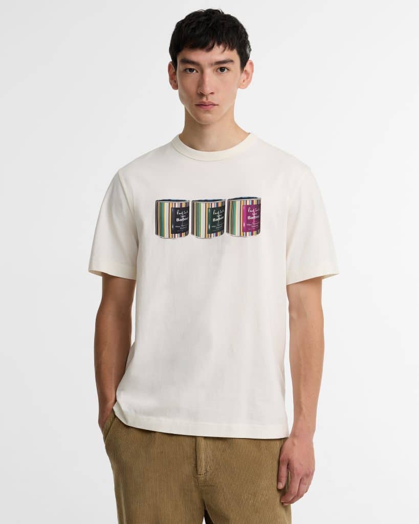 T-shirt Barbour x Paul Smith blanc pour homme avec pot de Wax