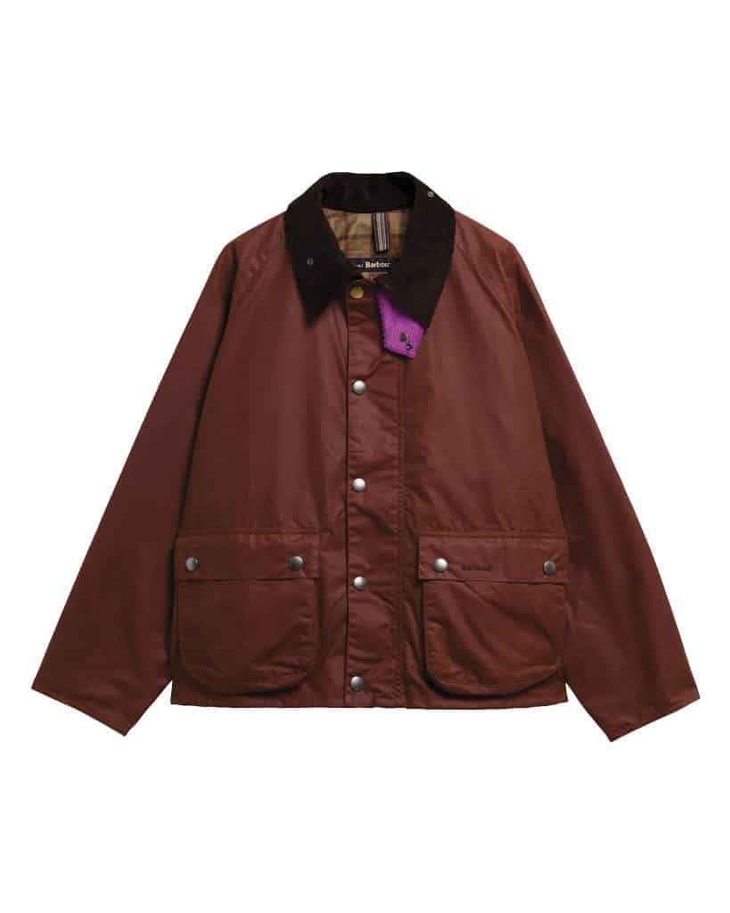 Veste huilée Key Transport Barbour x Paul Smith en coton ciré avec col en velours côtelé et détails colorés.
