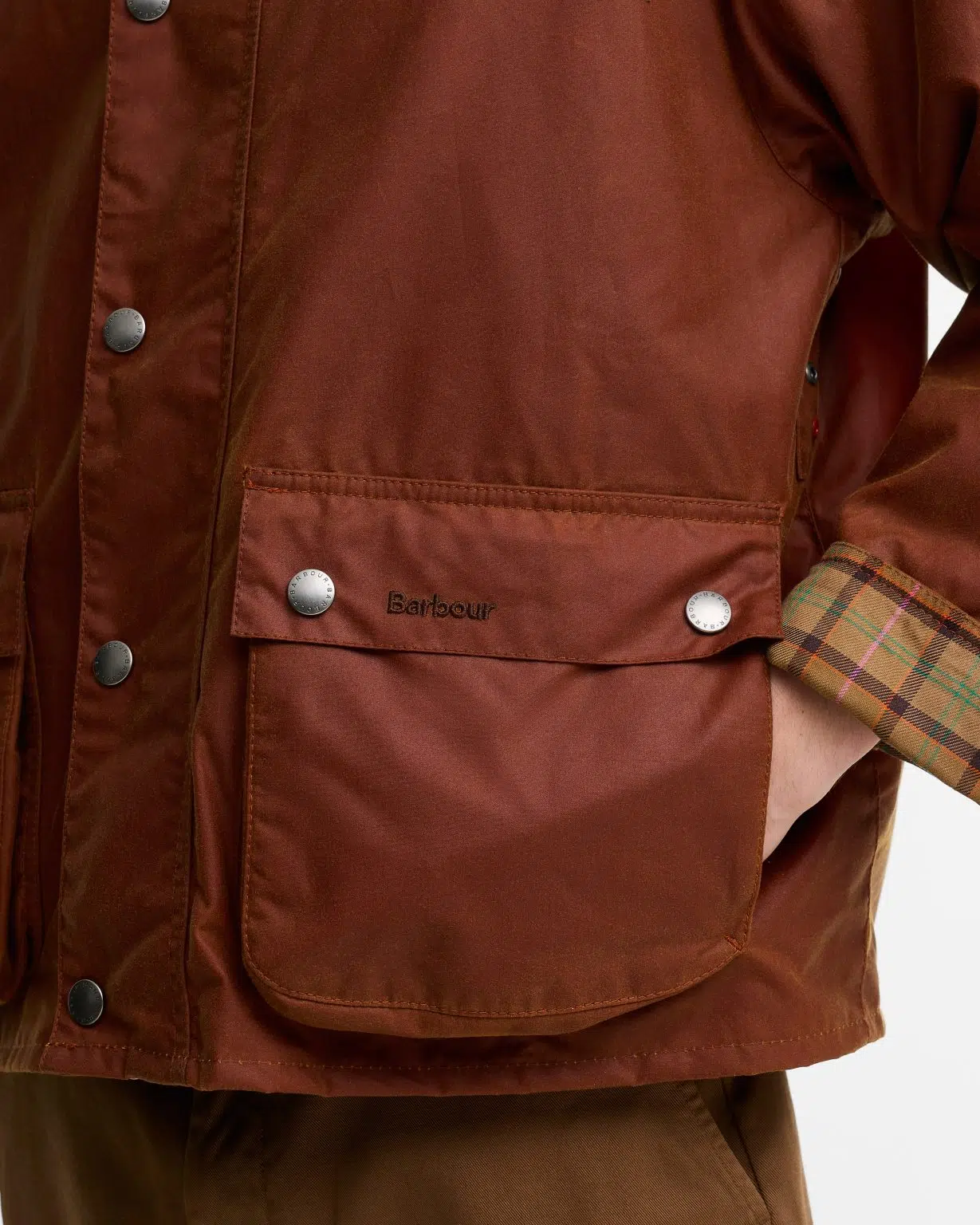 Veste huilée Key Transport Barbour x Paul Smith en coton ciré avec col en velours côtelé et détails colorés.