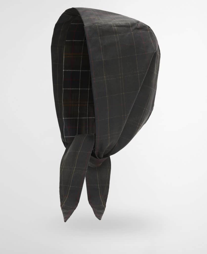 Foulard en coton huilé Arlene Barbour Femme à motif tartan, avec extrémités à nouer sous le menton