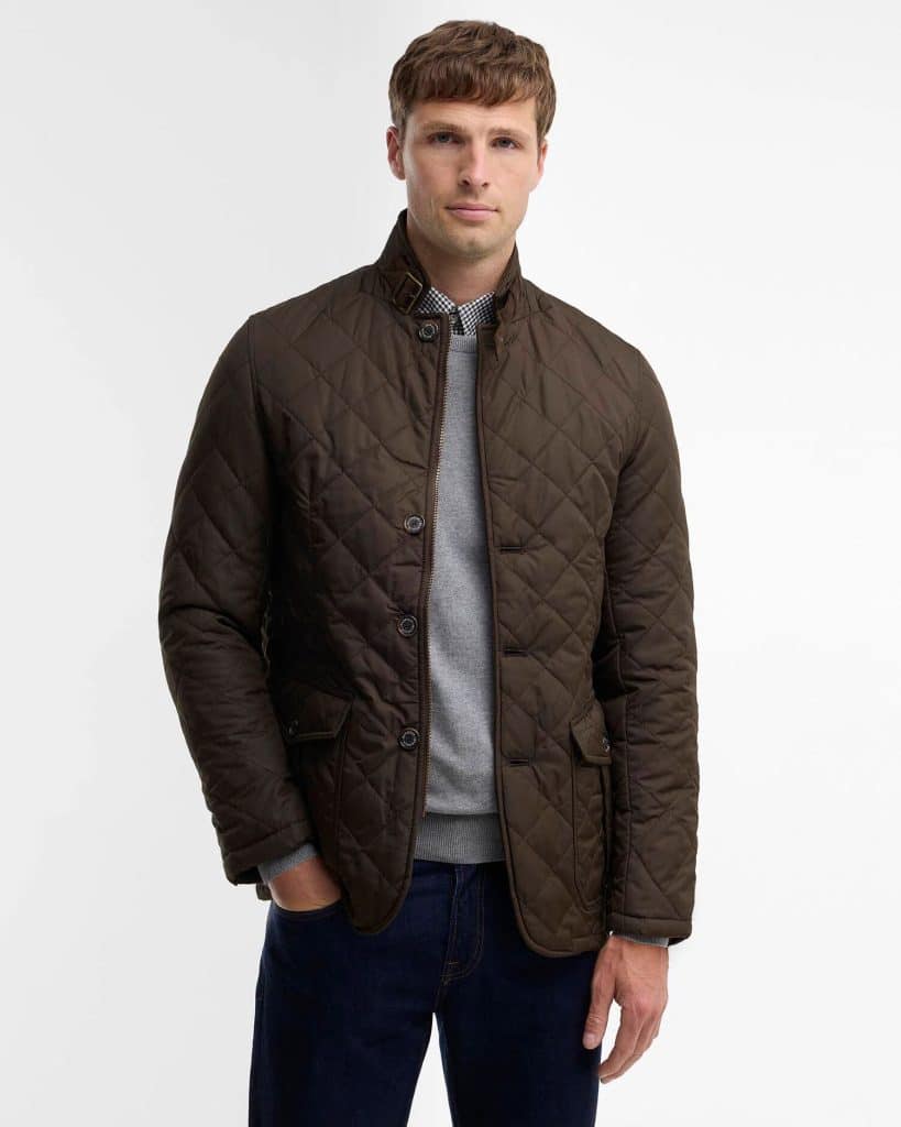 Veste matelassée Barbour Quilted Lutz homme vert olive avec col montant
