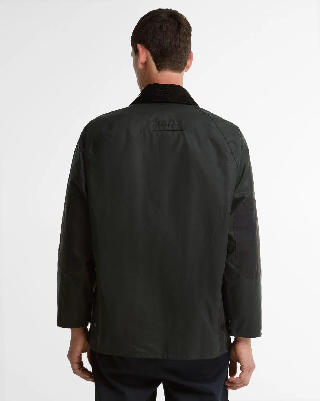 Veste Barbour Icons Patch Bedale homme en coton ciré, avec patchs en tartan et col en velours côtelé.