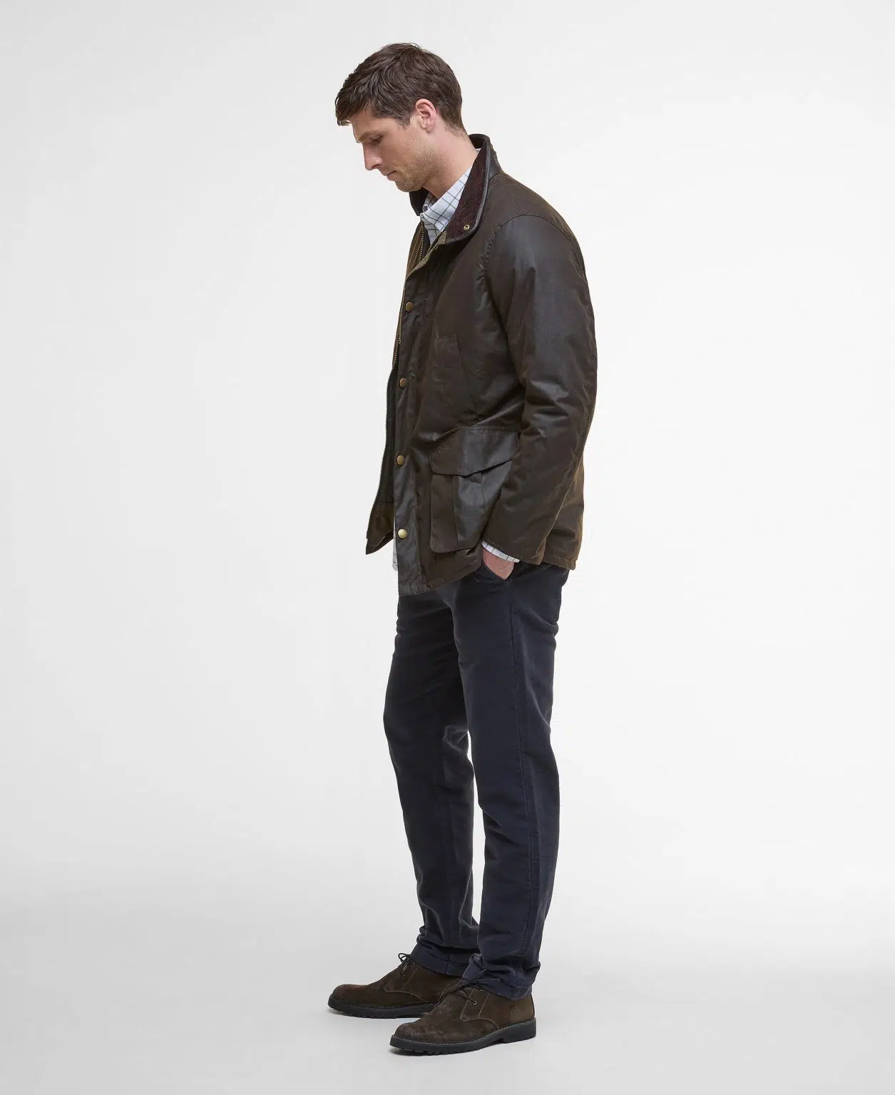 Veste huilée Barbour Hereford pour homme en coton ciré avec col en velours côtelé