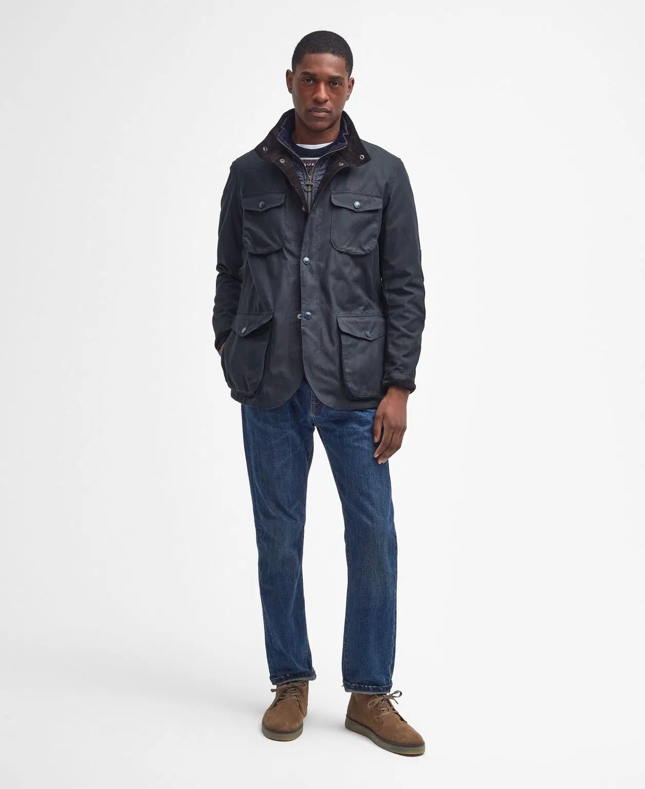 Veste Barbour Ogston pour homme en coton huilé avec gilet matelassé intégré, col en velours côtelé et poches avant.